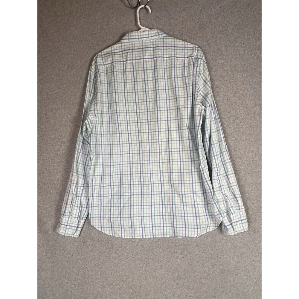 J. Crew Button Front Shirt Men’s XL White Blue Green Plaid Long Sleeve